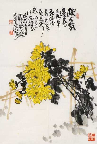 张世简 菊花 镜心